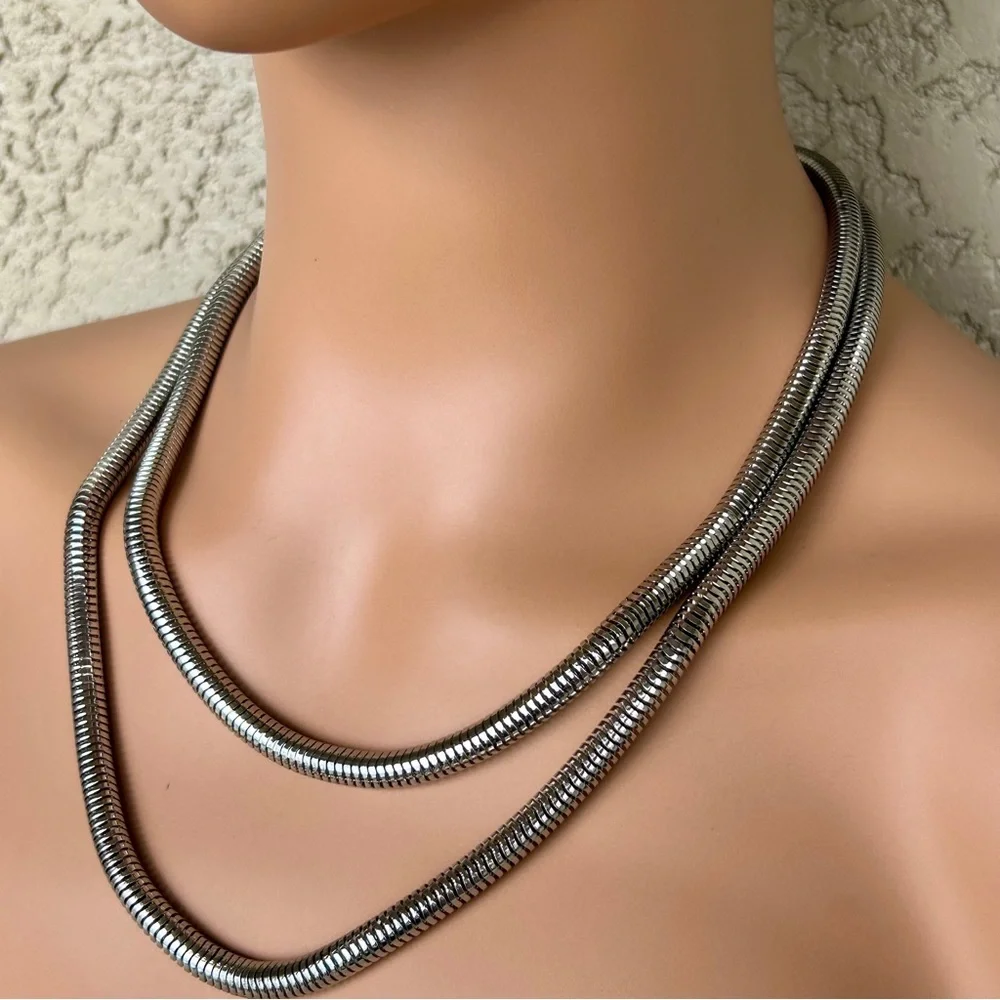 Chico’s Sleek Double Layered Silver Snake Chain.